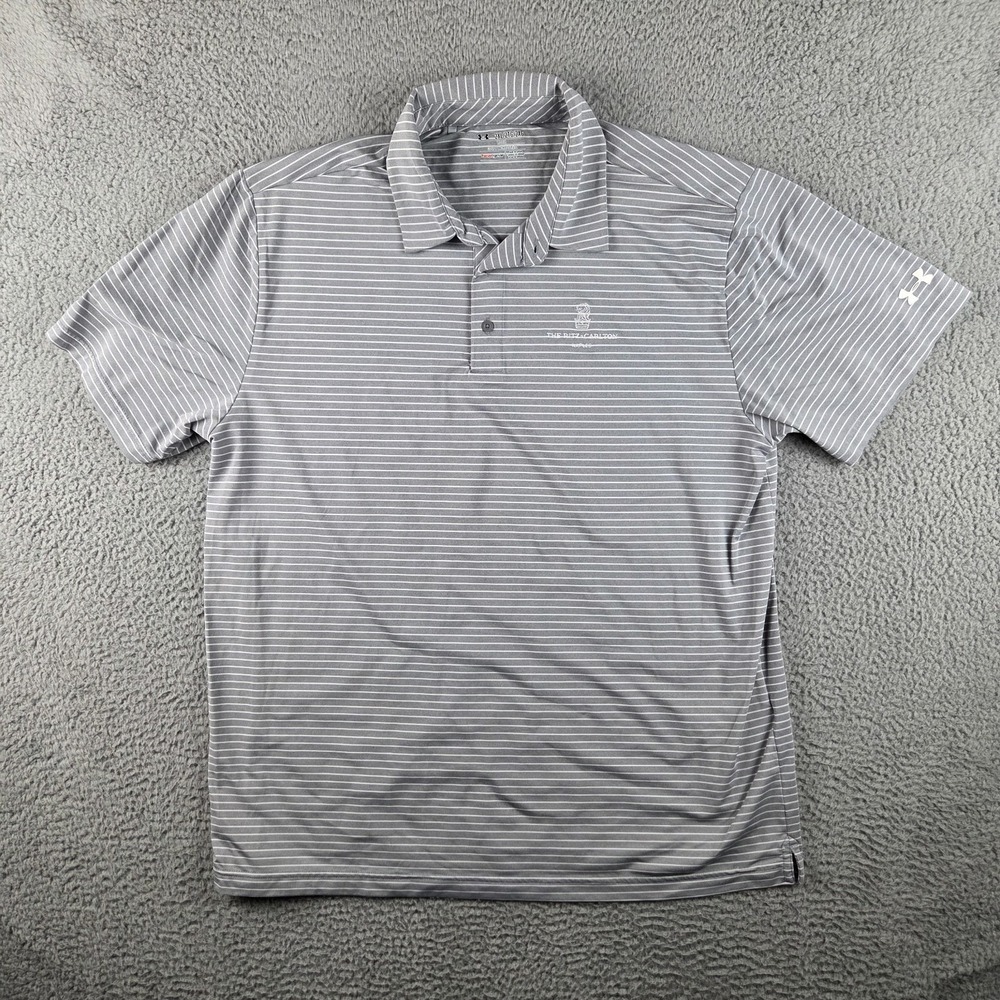 Ritz Carlton Naples UNDER ARMOUR COLLARED GOLF SHIRT Mens 2XL Gray Striped